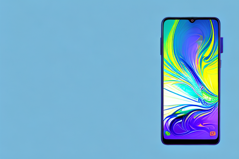 A samsung galaxy a14 smartphone with a stylized