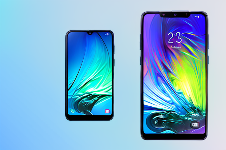 A samsung galaxy a14 5g smartphone with a glowing screen