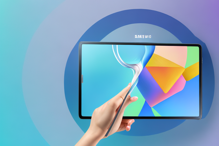 A samsung tablet a7 with a light radiating from the screen