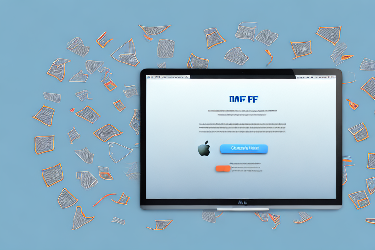 A mac computer with multiple screenshots floating towards an open pdf document