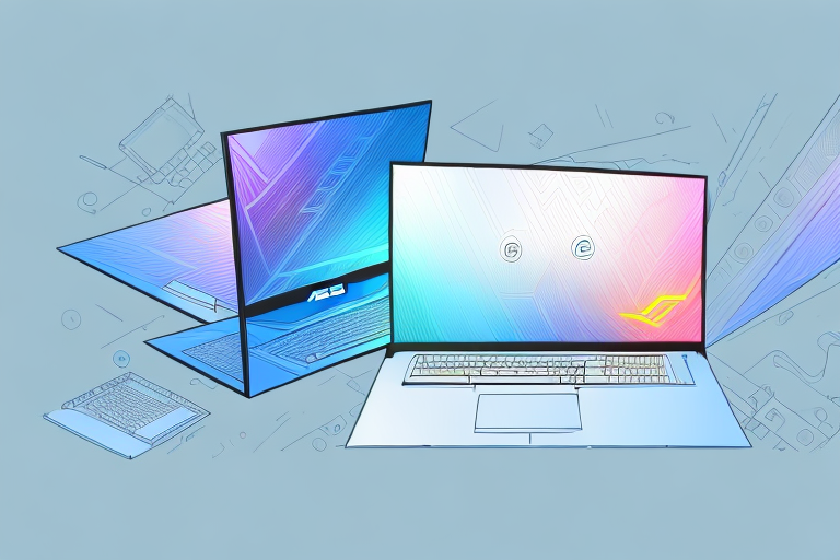An asus laptop with an overlay of highlighted keys (prtsc/print screen and fn) to depict the process of taking a screenshot