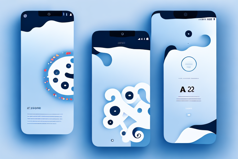 An a23 smartphone with a sequence of actions showing the process of taking a screenshot