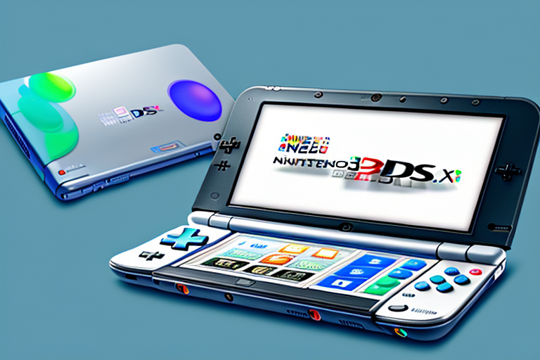 A nintendo 3ds console with the screen displaying an exciting game scene