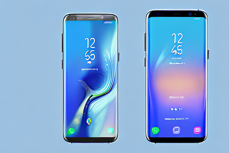 A samsung galaxy s8 smartphone with a glowing screen