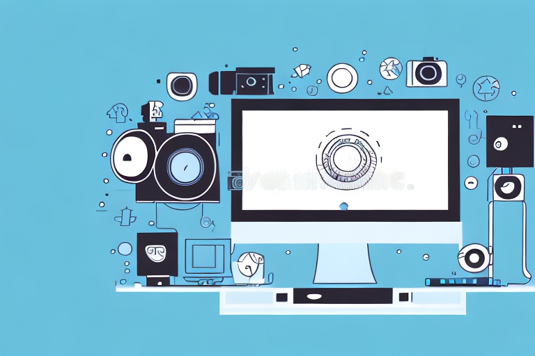 A computer screen with a camera icon