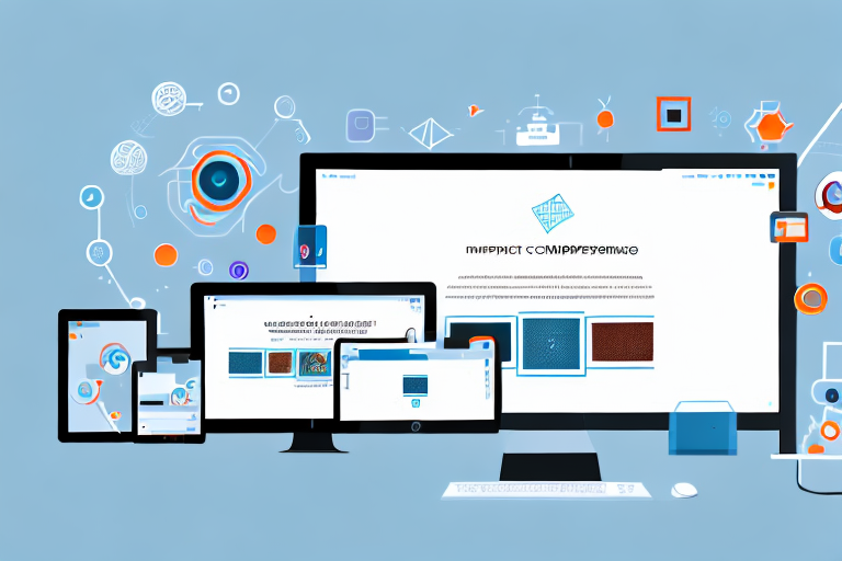 A desktop computer and a mobile device with screenshots on their screens