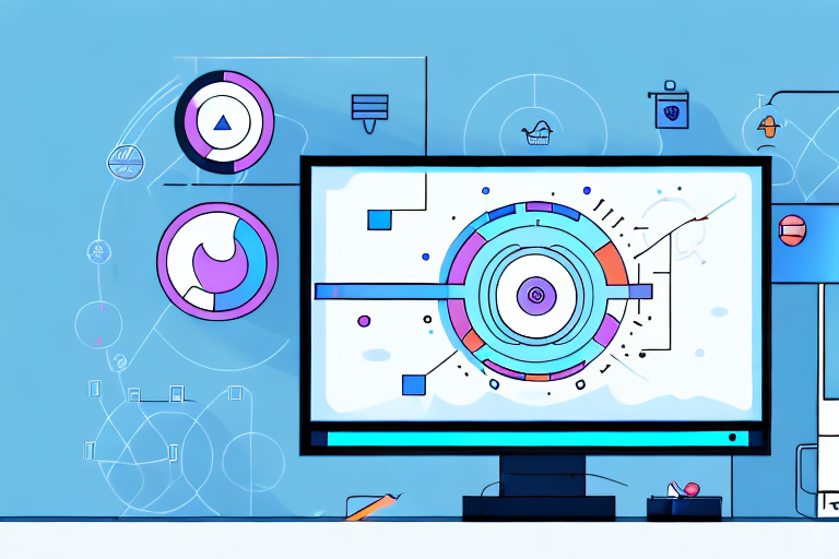 A computer monitor displaying various applications with a camera icon hovering above