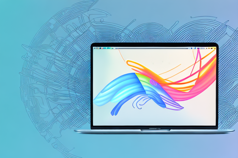 A macbook with a stylized