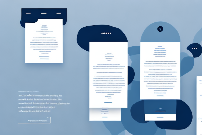 Several screenshots floating towards a single pdf document