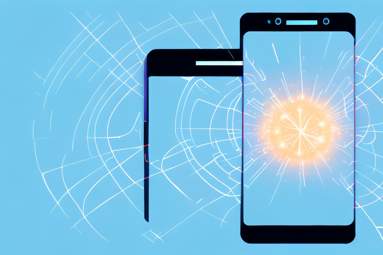 A smartphone with a burst of light coming from the screen