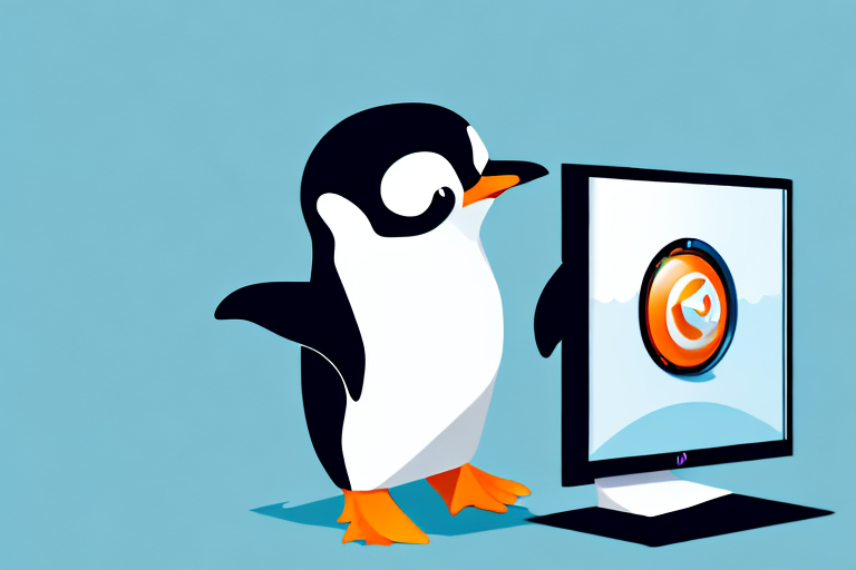 A linux penguin mascot interacting with a stylized computer screen showcasing a screenshot tool interface