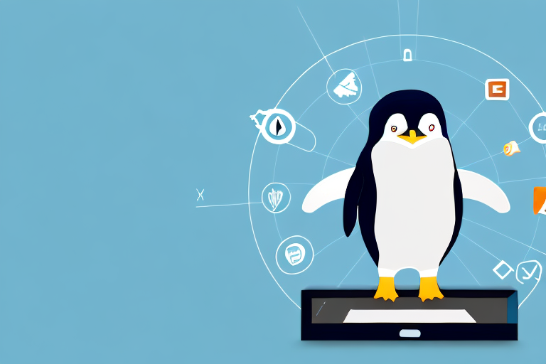 A linux penguin mascot interacting with a computer screen displaying a screenshot tool interface
