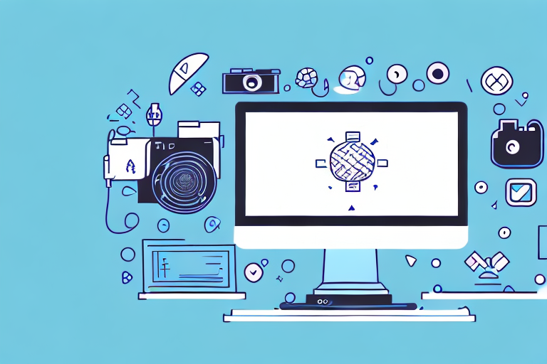 A computer screen with a camera icon