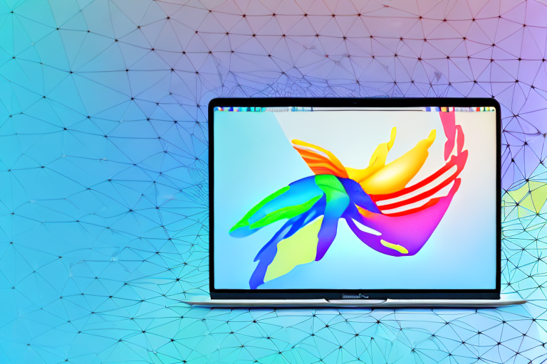 A macbook with the screen displaying a vibrant