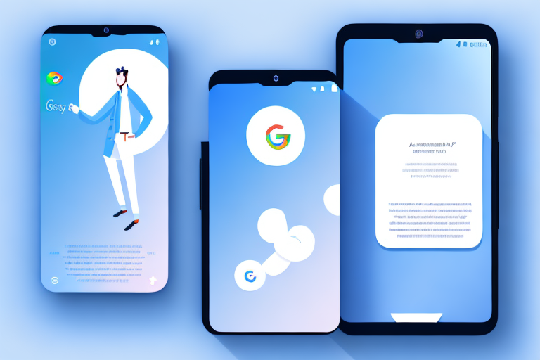 A smartphone with google assistant interface on the screen and a screenshot of a webpage appearing beside it