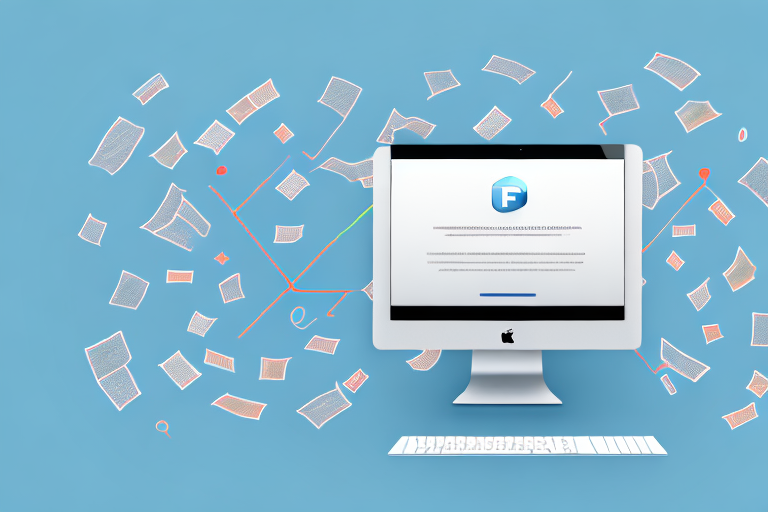 A mac computer with multiple screenshots floating towards a pdf icon