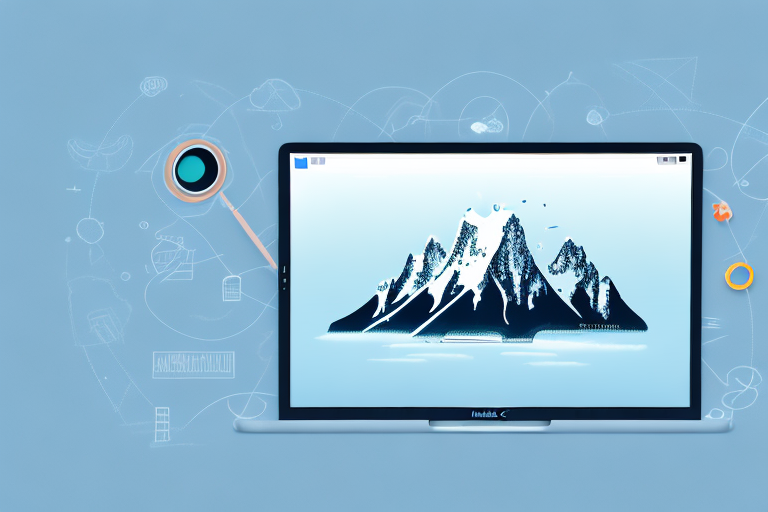A mac computer with a magnifying glass over its screen