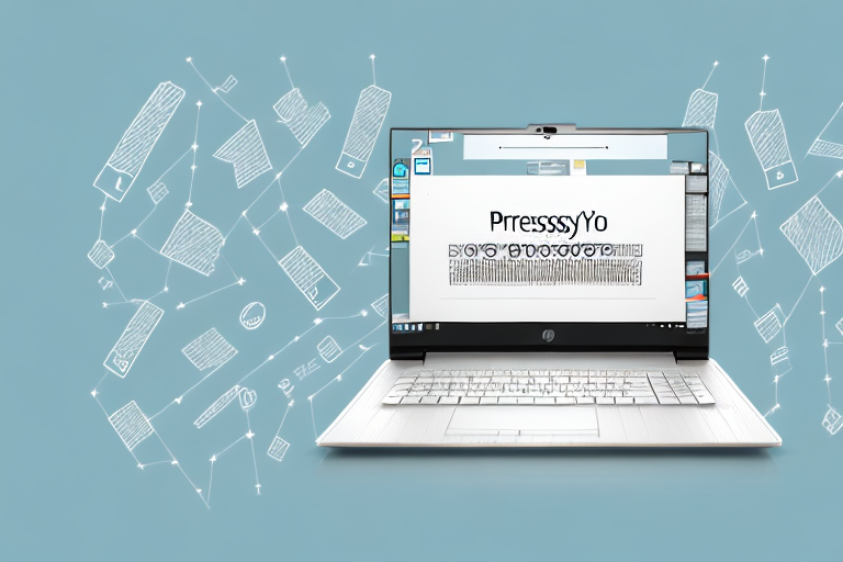 An hp laptop with a graphic showing the specific keys to press for taking a screenshot