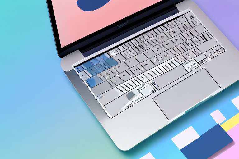 A macbook with a highlighted keyboard indicating the keys for taking a screenshot