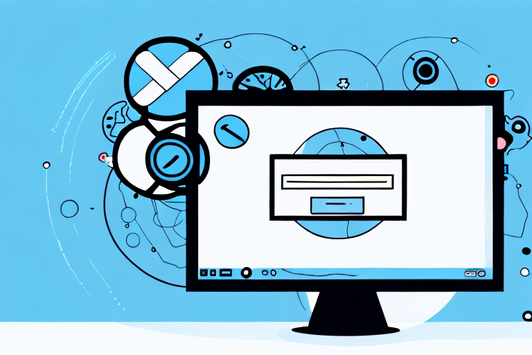 A computer monitor displaying a webpage with a camera icon hovering above it