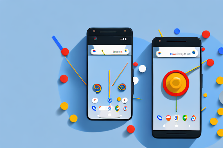 A google pixel phone with a sequence of arrows indicating the button presses required to take a screenshot