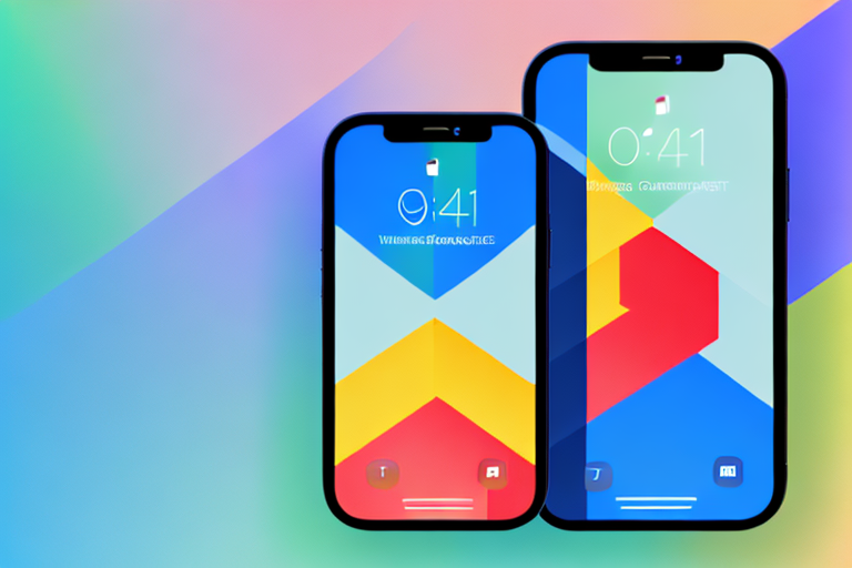 An iphone 13 displaying a screen with vibrant colors and abstract shapes