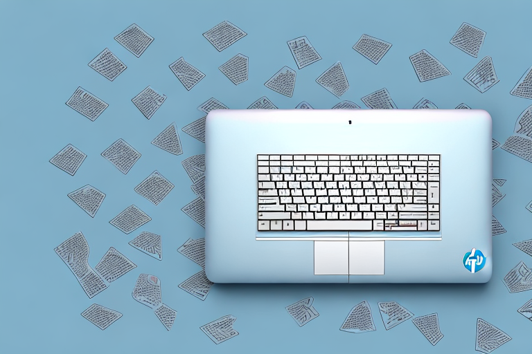 An hp laptop with an overlay of transparent keys highlighting the specific keys used to take a screenshot