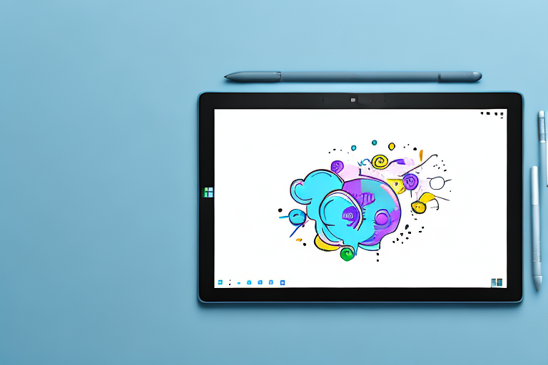 A microsoft surface tablet with an overlay of the button sequence (without words or letters) required to take a screenshot