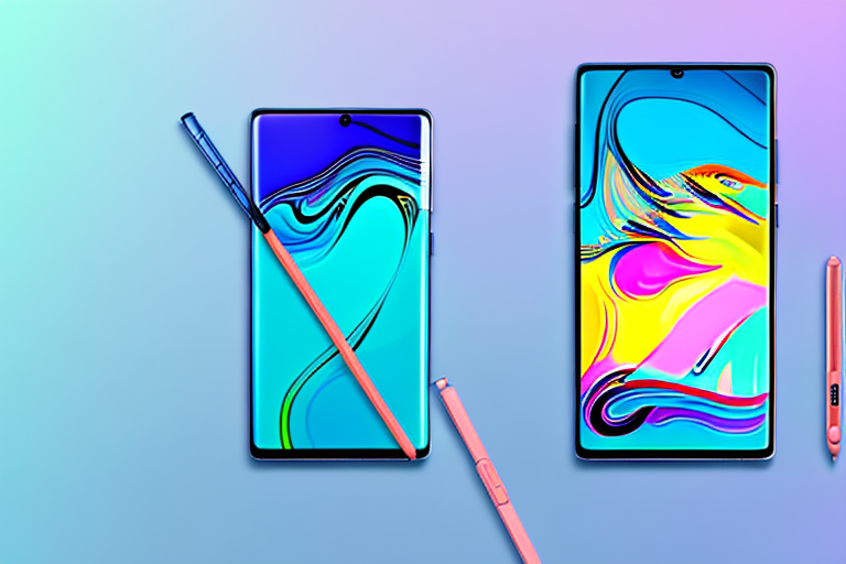 A samsung note 20 ultra smartphone with the screen displaying a vibrant image