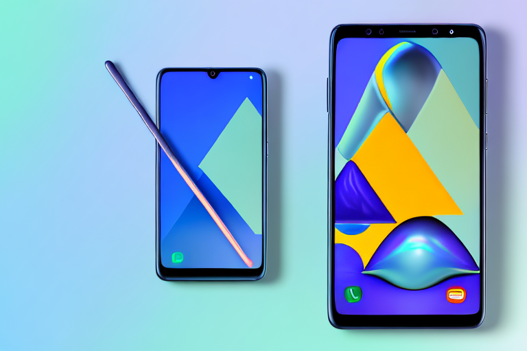 A samsung a12 smartphone with the screen displaying a vibrant image