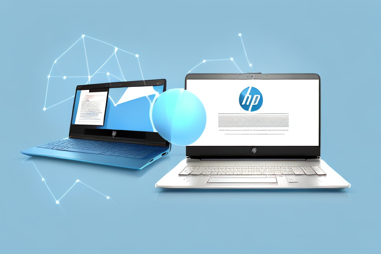An hp laptop with a screenshot of a webpage on the screen