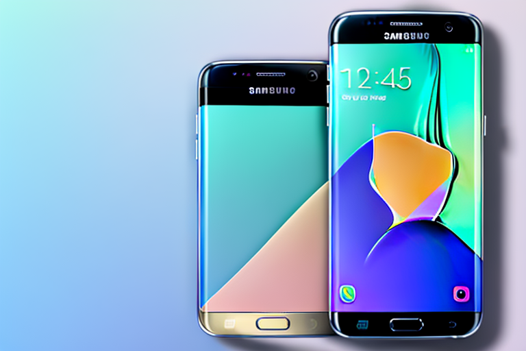 A samsung galaxy s7 smartphone with a glowing screen