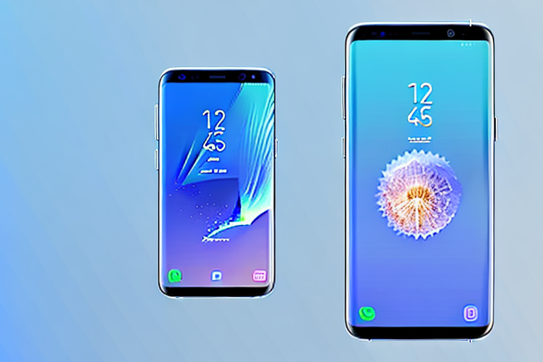 A samsung galaxy s8 smartphone with a glowing screen