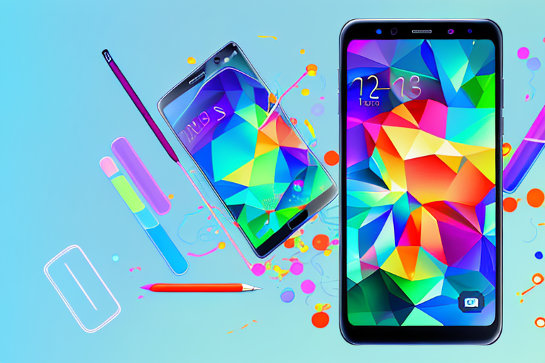 A samsung a51 smartphone with the screen displaying a colorful image