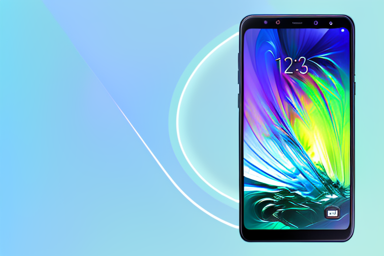 A samsung galaxy a12 smartphone with a light emanating from its screen