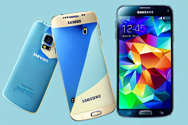 A samsung s5 smartphone with a vibrant screen