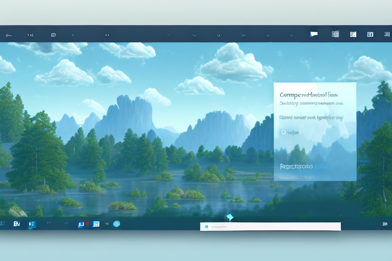 A computer screen displaying a high-resolution screenshot of a scenic landscape