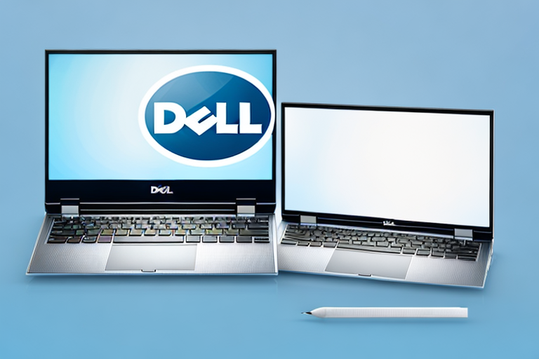A dell laptop with a glowing screen