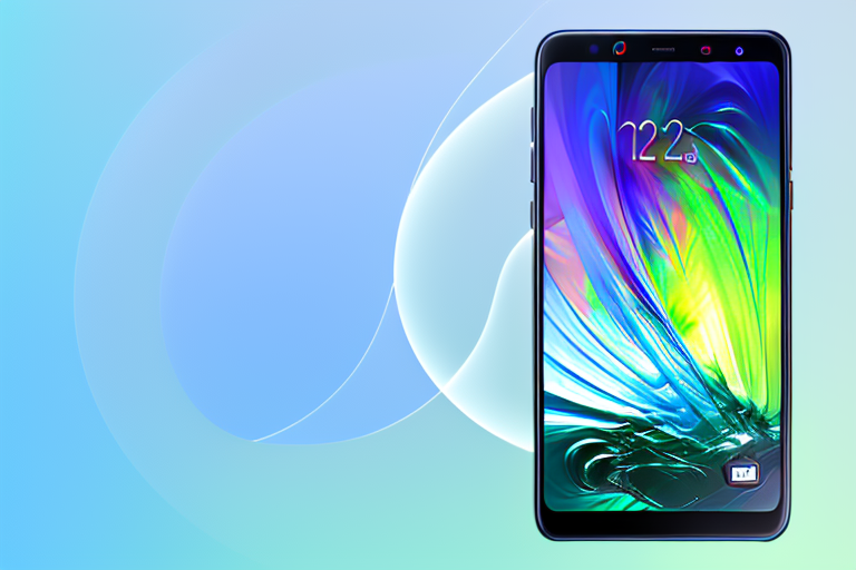 A samsung galaxy a12 smartphone with a light emanating from the screen