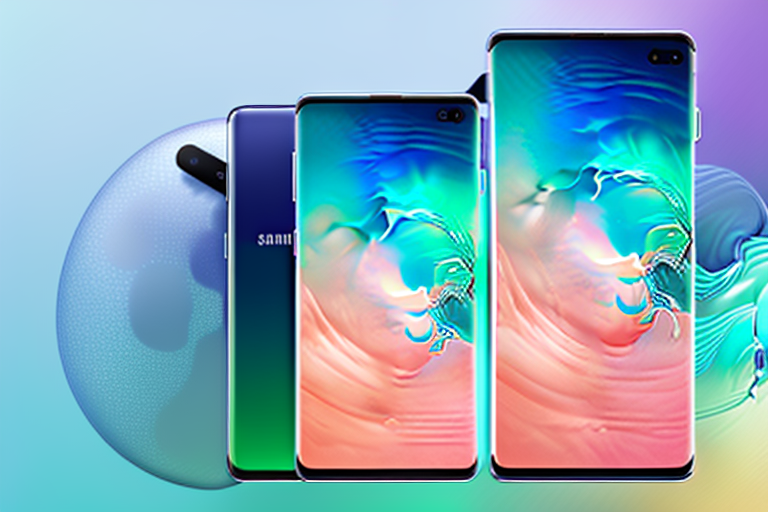 A samsung galaxy s10 smartphone displaying a vibrant screen