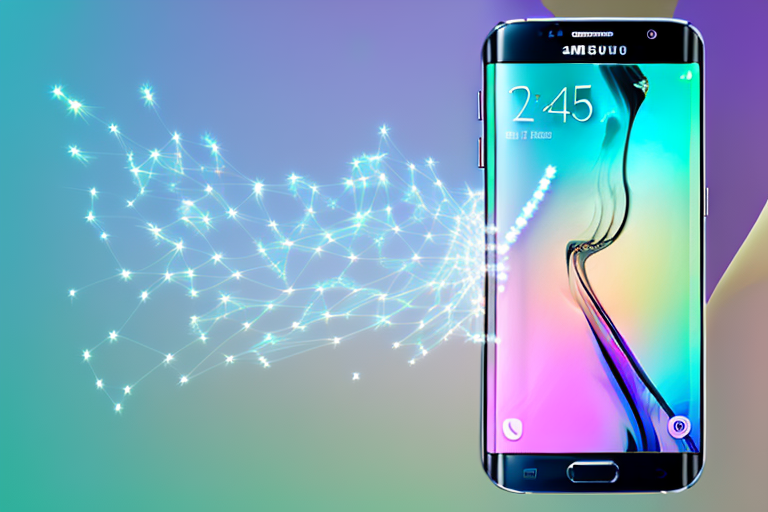 A samsung galaxy s6 smartphone with a glowing screen