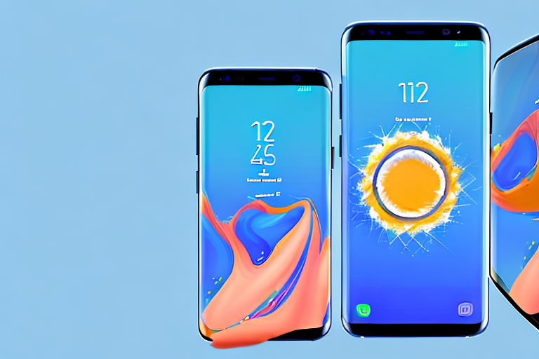 A samsung galaxy s8 smartphone with a light radiating from the screen
