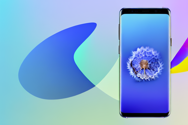 A samsung galaxy s9 smartphone with the screen displaying a vibrant image