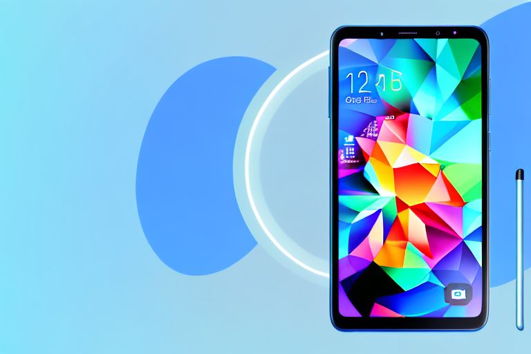 A samsung a51 smartphone with the screen displaying a picturesque landscape