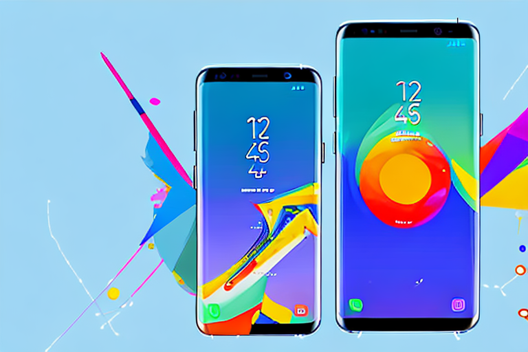 A samsung galaxy s8 phone with a vibrant screen