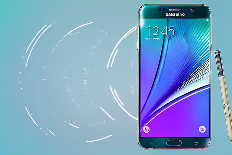 A samsung note 5 smartphone with light radiating from its power and volume down buttons