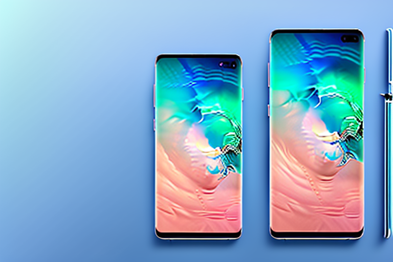 A samsung s10 smartphone with a highlighted power and volume down button