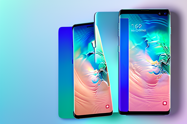 A samsung s10e smartphone with a light glow on the screen