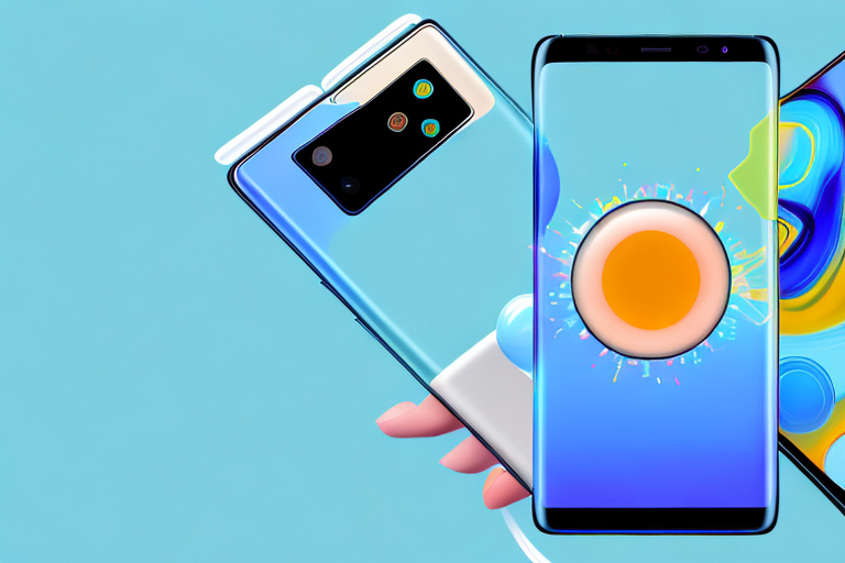 A samsung s20 fe smartphone with a light radiating from the screen