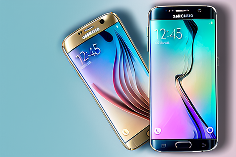 A samsung s6 smartphone with a glowing screen